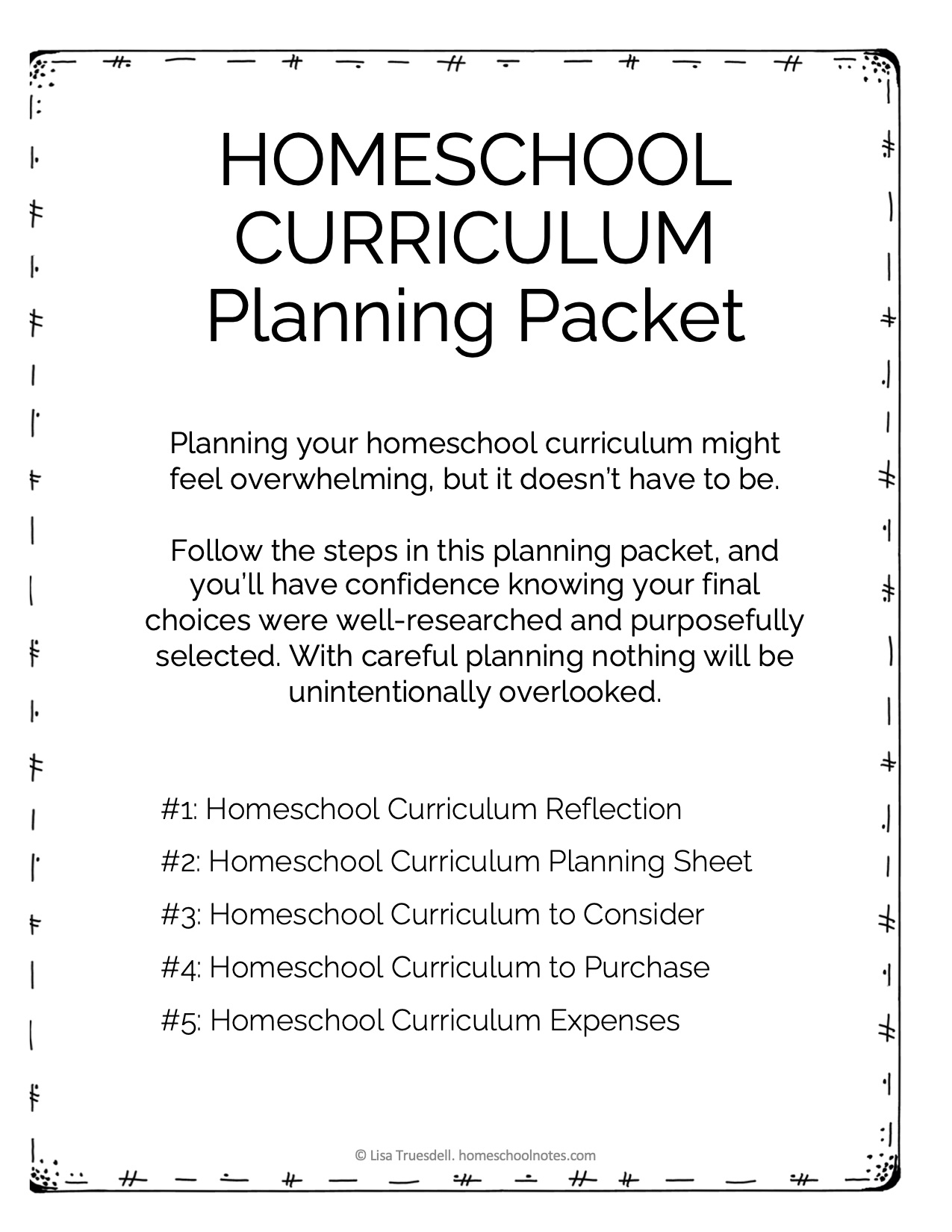 Homeschool Curriculum Planning Packet | Homeschool Notes